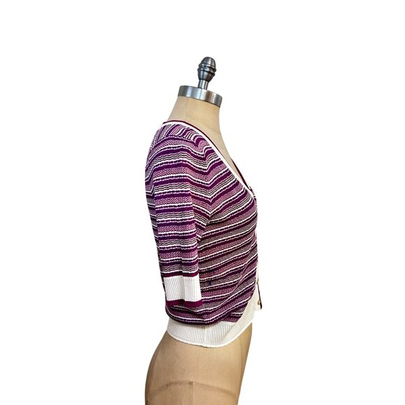 Veronica Beard Varia Mixed Stripe Cardigan White Purple $348 XS - Picture 3 of 6